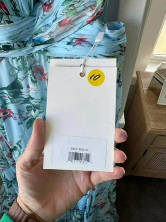 Mac Duggal Blue Chiffon V-Neck Sleeveless Cut-Out Lace Up Back Gown - Picture 8 of 8